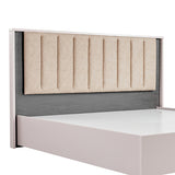 Queen Bed Frame Fabric Upholstery MDF LED Headboard in Champagne Colour