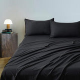 CleverPolly Vintage Washed Microfibre Sheet Set with 1 Pillowcase - Black - Single