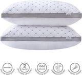 Gioia Casa Premium Bamboo Cooling Twin Pack Plush Down-Like Pillows - Medium to High Profile (2PCS) - with Free 2 Quilted Pillow Protectors (Improved Version)