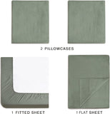 CleverPolly Vintage Washed Microfibre Sheet Set with 2 Pillowcases - Khaki Green - Double