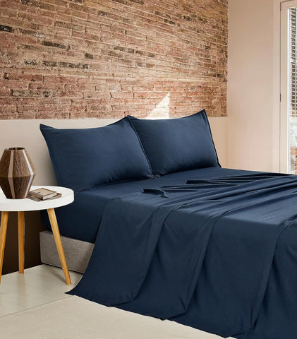 CleverPolly Vintage Washed Microfibre Sheet Set with 2 Pillowcases - Navy - Double