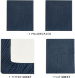 CleverPolly Vintage Washed Microfibre Sheet Set with 2 Pillowcases - Navy - Double