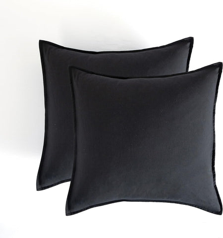 CleverPolly Vintage Washed Microfibre European Pillowcases - Set of 2 Luxurious European Pillow Covers - Black