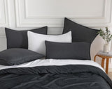 CleverPolly Vintage Washed Microfibre European Pillowcases - Set of 2 Luxurious European Pillow Covers - Black