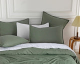 CleverPolly Vintage Washed Microfibre European Pillowcases - Set of 2 Luxurious European Pillow Covers - Khaki Green