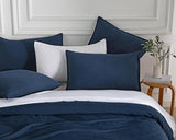 CleverPolly Vintage Washed Microfibre European Pillowcases - Set of 2 Luxurious European Pillow Covers - Navy