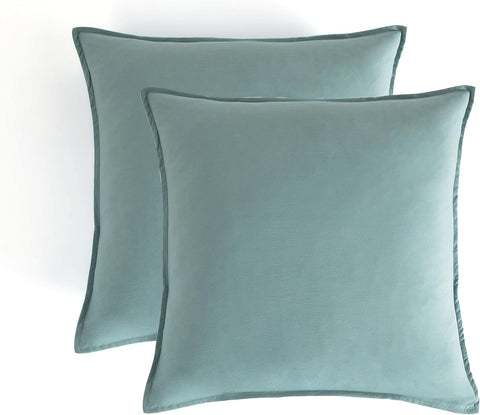 CleverPolly Vintage Washed Microfibre European Pillowcases - Set of 2 Luxurious European Pillow Covers - Seafoam