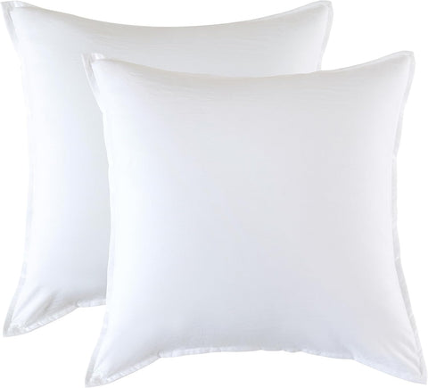 CleverPolly Vintage Washed Microfibre European Pillowcases - Set of 2 Luxurious European Pillow Covers - White