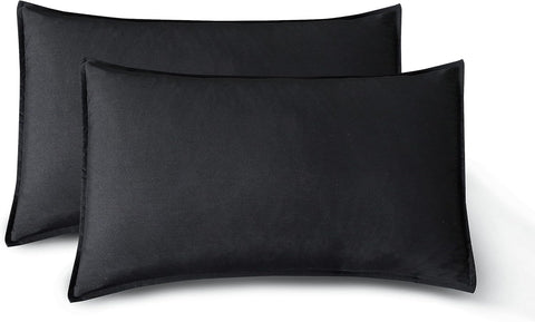 CleverPolly Vintage Washed Microfibre Standard Pillowcases - Set of 2 Luxurious Standard Pillow Covers - Black