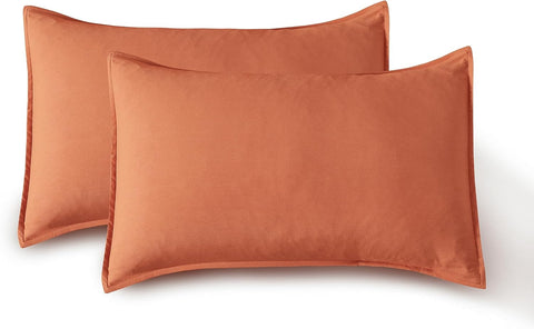 CleverPolly Vintage Washed Microfibre Standard Pillowcases - Set of 2 Luxurious Standard Pillow Covers - Terracotta