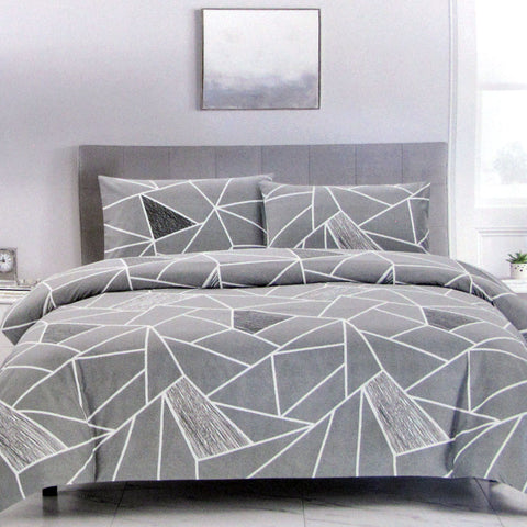 Artex Bentley Grey Quilt Cover Set Geometric Pattern Reversible Printed Microfiber Polyester Double