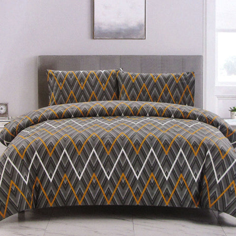 Artex Hayden Orange Quilt Cover Set Geometric Pattern Reversible Printed Microfiber Polyester Double