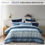 Bianca Amata Blue Cotton Sateen Quilt Cover Set Queen