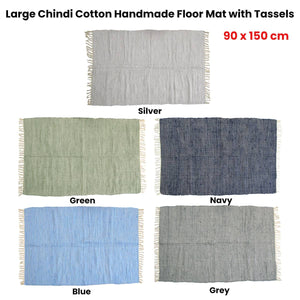 Large Chindi Cotton Handmade Floor Mat with Tassels 90 x 150 cm Blue