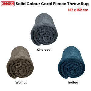 Solid Colour Soft Coral Fleece Throw Rug 127 x 152 cm Indigo