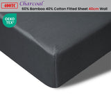 Accessorize 400TC Charcoal Bamboo Cotton Fitted Sheet 40cm Wall King