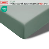 Accessorize 400TC Sage Bamboo Cotton Fitted Sheet 40cm Wall King Single