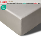 Accessorize 400TC Stone Bamboo Cotton Mega / Super Fitted Sheet 50cm Wall King