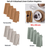 Vintage Design Homewares Set of 4 Washed Linen Cotton Square Napkins Green 50cm x 50cm