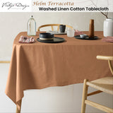 Vintage Design Homewares Helm Terracotta Washed Linen Cotton Tablecloth 130cm x 180cm