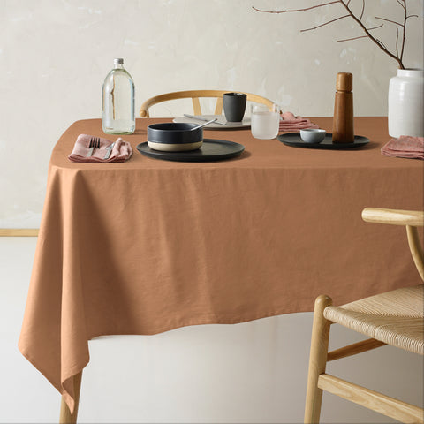 Vintage Design Homewares Helm Terracotta Washed Linen Cotton Tablecloth 150cm x 300cm