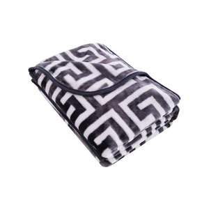 Bloomington 800GSM Greek Key Charcoal Winter Premium Quality 1 Ply Mink Blanket Double
