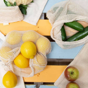 J Elliot Home Lemonade Karma Set of 4 Cotton Eco-Friendly Natural Mesh Storage Bag Set