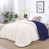 Shangri La Blue Depth Sherpa Fleece Reversible 3 Pcs Comforter Set Double