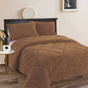 Ramesses Teddy Fleece 3 Pcs Comforter Set Camel Queen