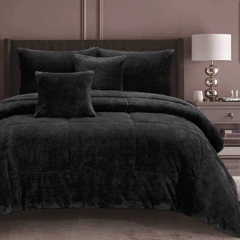 Ramesses Waffle Fleece Charcoal 3 Pcs Comforter Set Double