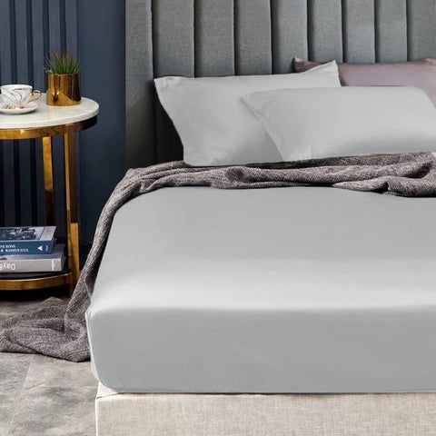 Ramesses 1500TC Elite Egyptian Cotton Sateen Fitted Sheet Combo Set Silver King Single