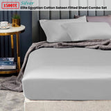 Ramesses 1500TC Elite Egyptian Cotton Sateen Fitted Sheet Combo Set Silver Mega King