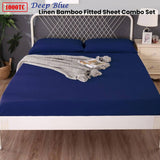 Ramesses 1000TC Linen Bamboo Fitted Sheet Combo Set Deep Blue King Single