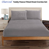 Ramesses Teddy Fleece Fitted Sheet Combo Set Charcoal King Single