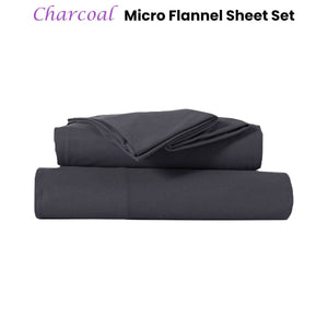 Kingtex Ultra-Soft Micro Flannel Sheet Set 40 cm Wall Charcoal Queen