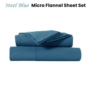 Kingtex Ultra-Soft Micro Flannel Sheet Set 40 cm Wall Steel Blue Double