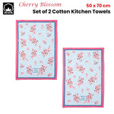 Ashdene Set of 2 Cherry Blossom Cotton Kitchen Tea Towels 50 x 70 cm