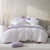 Platinum Collection Balmoral Lilac 100% Cotton Woven Check Stripes Quilt Cover Set King