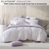 Platinum Collection Balmoral Lilac 100% Cotton Woven Check Stripes Quilt Cover Set King