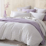 Platinum Collection Balmoral Lilac 100% Cotton Woven Check Stripes Quilt Cover Set Queen