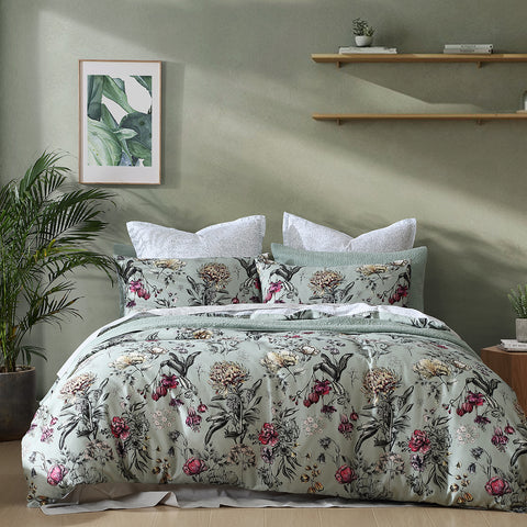 Logan and Mason 250TC Botanical Coast Sage Cotton Sateen Quilt Cover Set King