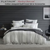 Platinum Collection Hurley Charcoal Cotton Jacquard Stripe Quilt Cover Set Queen