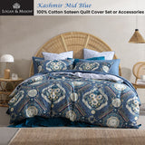 Logan and Mason 250TC Kashmir Mid Blue Cotton Sateen Quilt Cover Set Super King