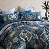 Logan and Mason 250TC Kashmir Mid Blue Cotton Sateen Quilt Cover Set Super King