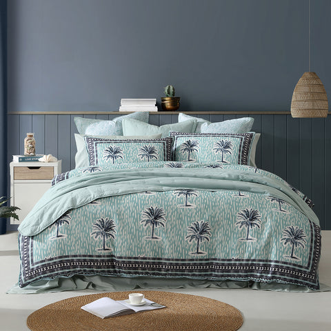 Logan and Mason 250TC Kimba Teal Cotton Sateen Quilt Cover Set Queen