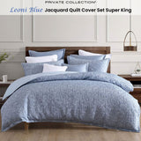 Private Collection Leoni Blue Polyester Cotton Jacquard Quilt Cover Set Super King