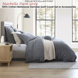 Private Collection Marbella Dark Grey 100% Cotton Matelasse Quilt Cover Set Super King