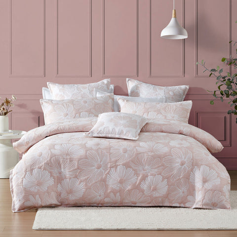 Platinum Collection Poppi Rose Cotton Polyester Jacquard Quilt Cover Set King