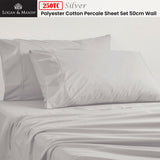 Logan and Mason 250TC 50% Polyester 50% Cotton Percale Sheet Set Silver 50cm Wall Single