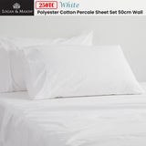 Logan and Mason 250TC 50% Polyester 50% Cotton Percale Sheet Set White 50cm Wall King